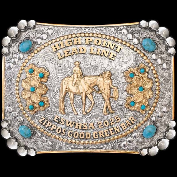 Las Cruces Custom Belt Buckle is a silver plated buckle with beads and antique finish. Perfect as an award, gift, rodeo trophy and for women's western fashion!